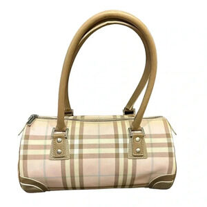 Burberry Italy Pink Brown Pocket Medium Duffle Bag